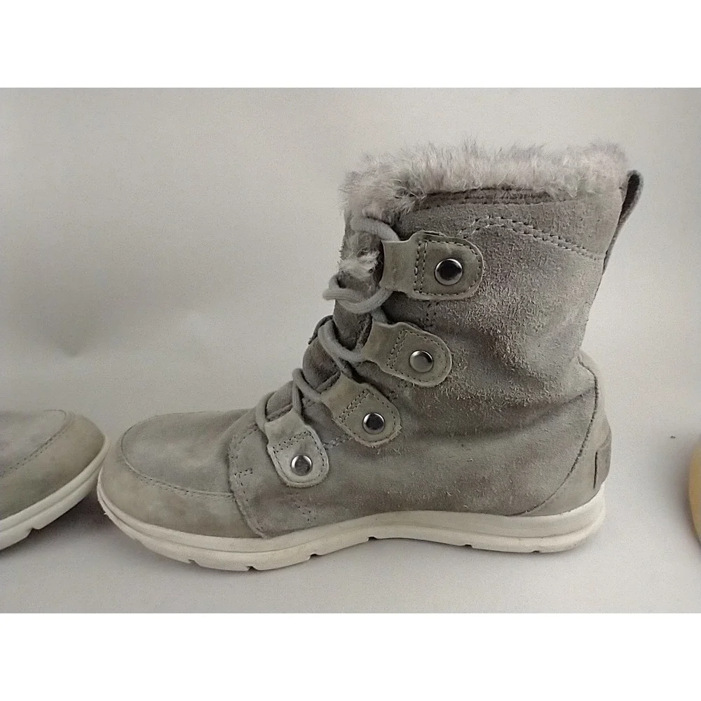 Sorel Explorer Joan Boots Womens 10 Gray Suede Shearling Lined NL3039-052 Winter